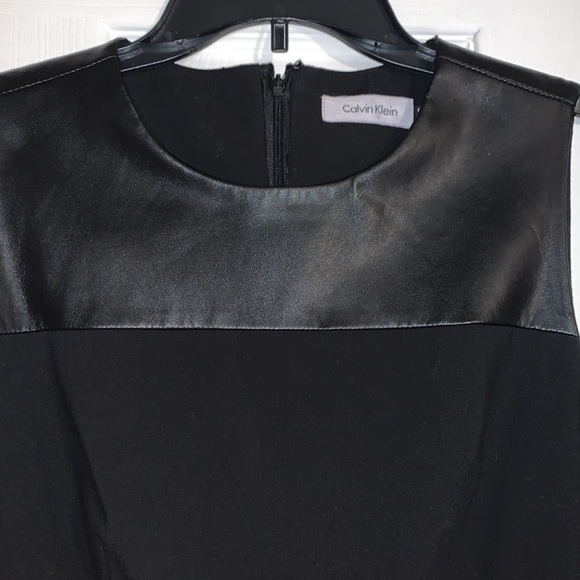Calvin Klein Black Faux Leather Stripes Lined Sheath Dress - Picture 4 of 10